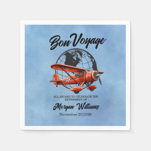 Retirement Party Bon Voyage Travel Globe Plane Napkin