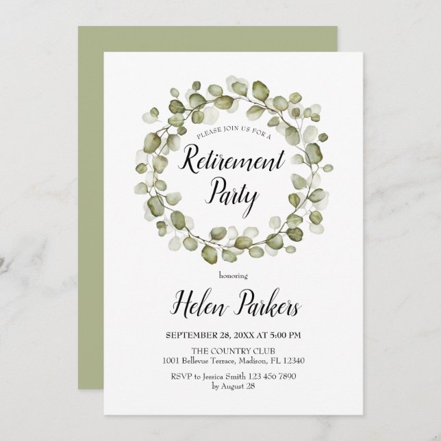 Retirement Party Botanical Foliage Wreath Invitation (Front/Back)
