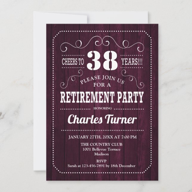 Retirement Party - Burgundy Wood Pattern Invitation (Front)