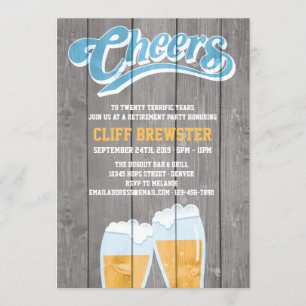 Retirement Party Cheers and Beers with Wood Invitation
