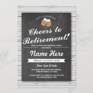Retirement Party Cheers Beers Grey Wood Invitation