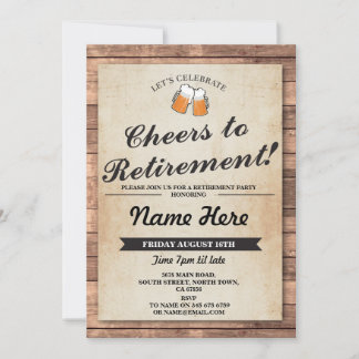 Retirement Party Cheers Beers Wood Pub Invitation