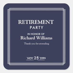 Retirement Party Classic Blue White Border Square Sticker