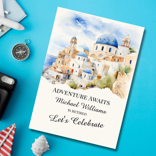 Retirement Party Colourful Greece Village Hill Invitation (Creator Uploaded)