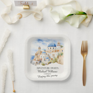 Retirement Party Colourful Greece Village Hill Paper Plate