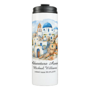 Retirement Party Colourful Greece Village Ocean Thermal Tumbler