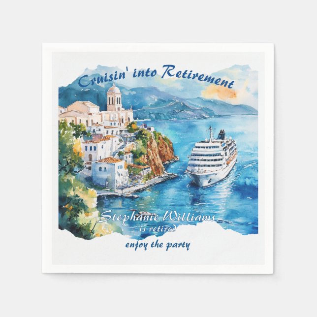 Retirement Party Cruising Destination Greece  Napkin (Front)