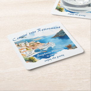 Retirement Party Cruising Destination Greece  Square Paper Coaster