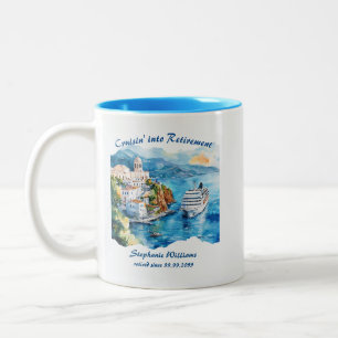 Retirement Party Cruising Destination Greece  Two-Tone Coffee Mug
