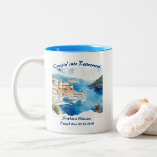 Retirement Party Cruising Destination Greece Two-Tone Coffee Mug