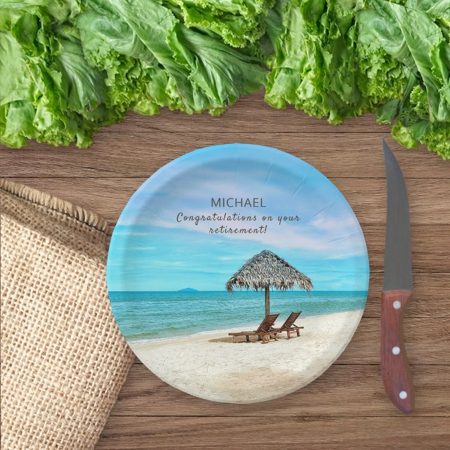 Retirement Party Custom Tropical Beach Paper Plate (Creator Uploaded)