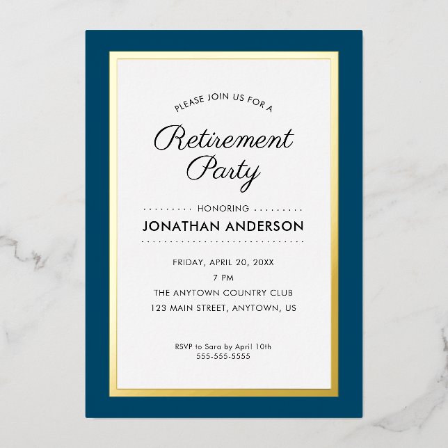 Retirement Party Dark Blue and Gold Foil (Front)