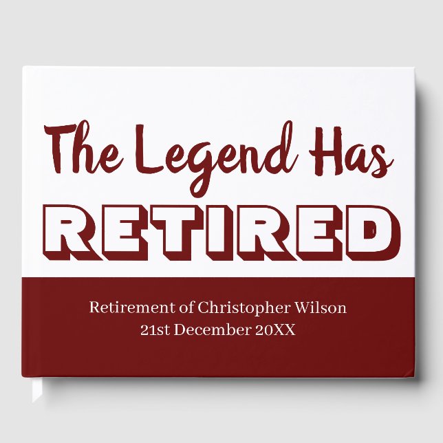Retirement Party Dark Red The Legend Has Retired Guest Book (Front)