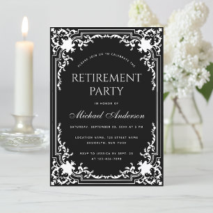 Retirement Party Elegant Black and White Vintage Invitation