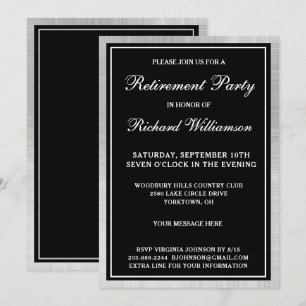 Retirement Party Elegant Black Silver Invitation