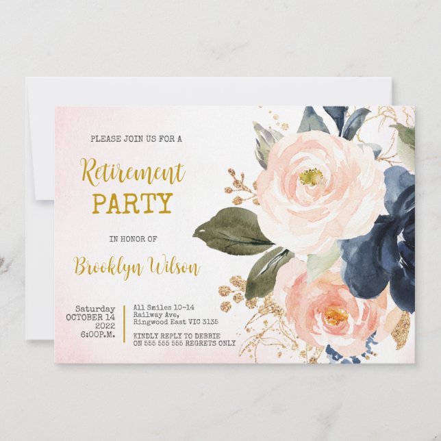 Retirement Party Elegant Watercolor Floral Invitation (Front)