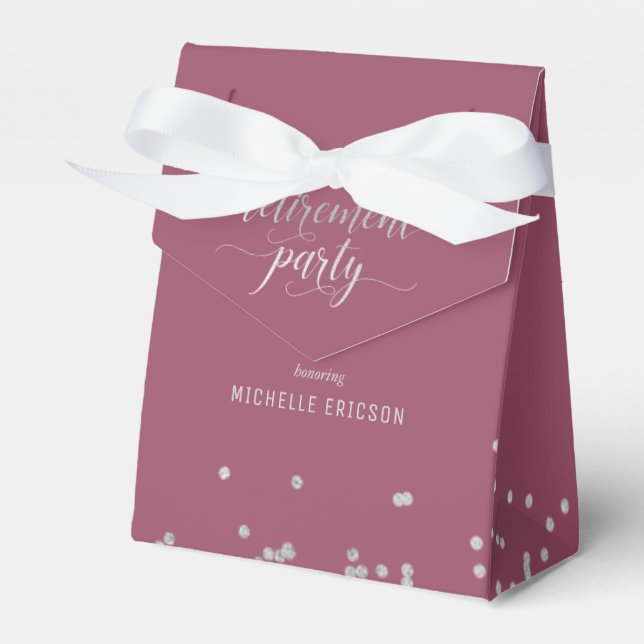 Retirement Party Favour Box Elegant Silver, Pink (Front Side)