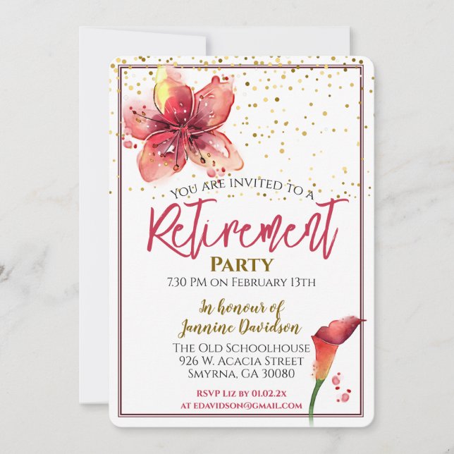 Retirement Party Floral Lily Invitation (Front)
