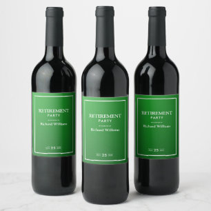 Retirement Party Formal Classic Green White Wine Label