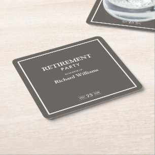 Retirement Party Formal Classic Grey White Square Paper Coaster