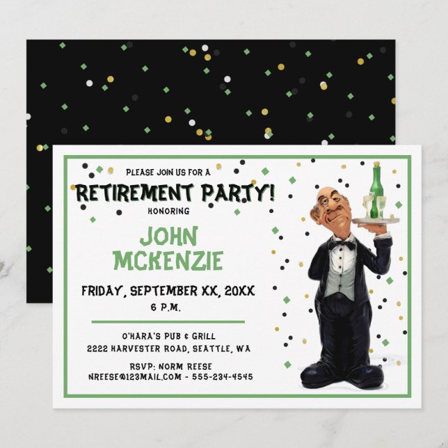 Retirement Party - Funny Waiter Invitation (Front/Back)