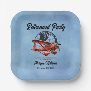Retirement Party Globe Travel Plane Places Paper Plate