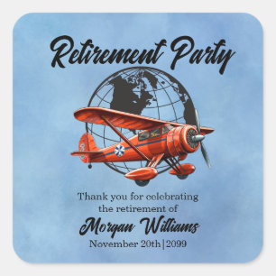 Retirement Party Globe Travel Plane Places Square Sticker