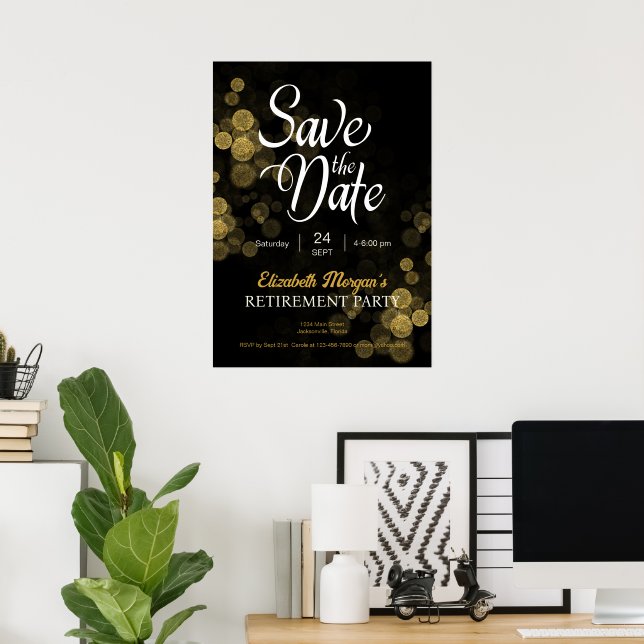 Retirement Party Gold Confetti Save the Date  Poster (Home Office)