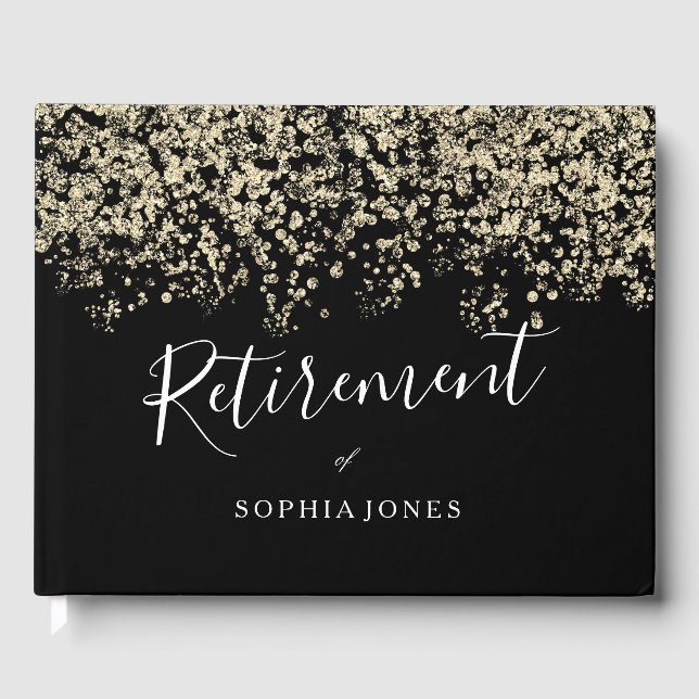 Retirement Party Gold Glitter Confetti Guest Book (Front)