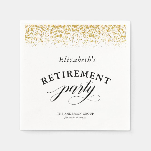 Retirement Party Gold Glitter Elegant Script Napkin (Front)