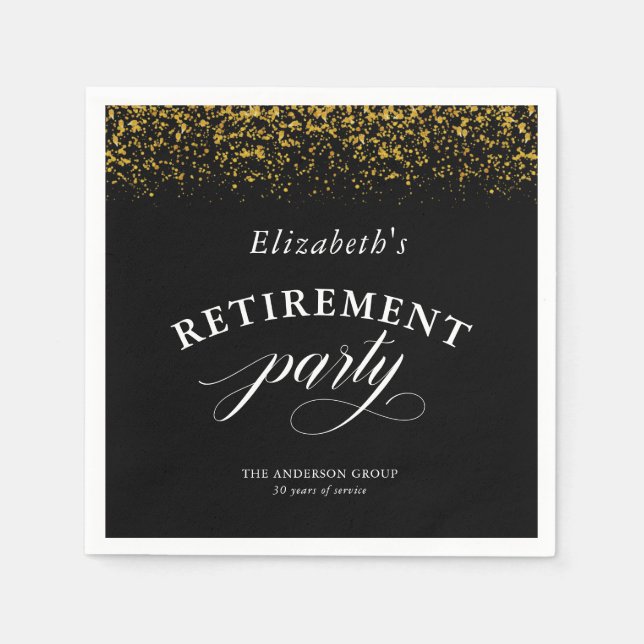 Retirement Party Gold Glitter Elegant Script Napkin (Front)