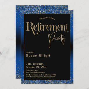Retirement Party Gold Glitter on Bright Blue Invitation