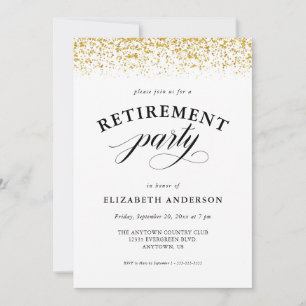 Retirement Party Gold Glitter Script Invitation