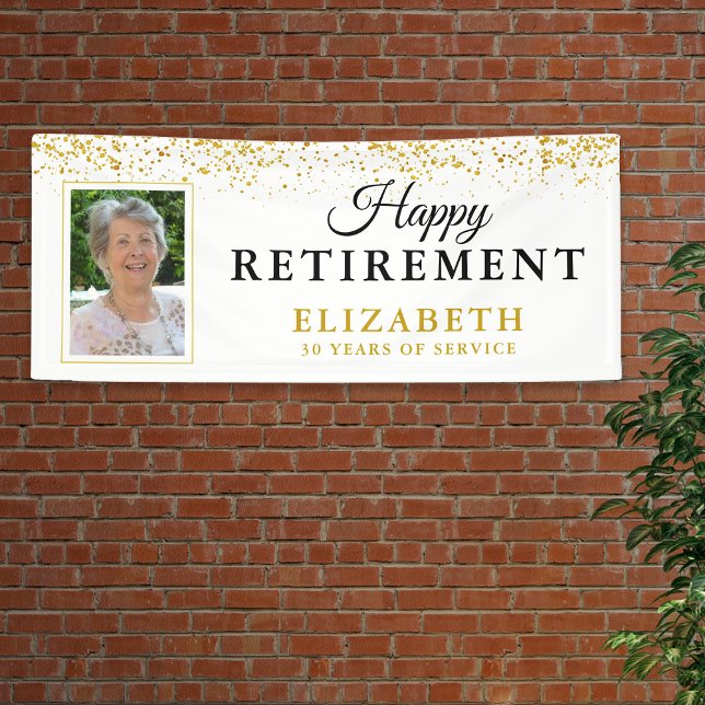 Retirement Party Gold Glitter White Photo Banner (Creator Uploaded)