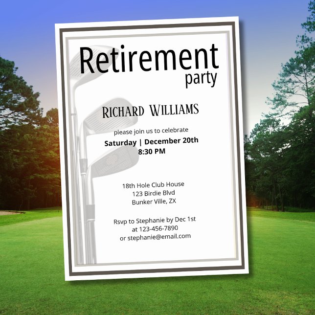 Retirement Party Golf Modern Corporate Black White Invitation (Creator Uploaded)