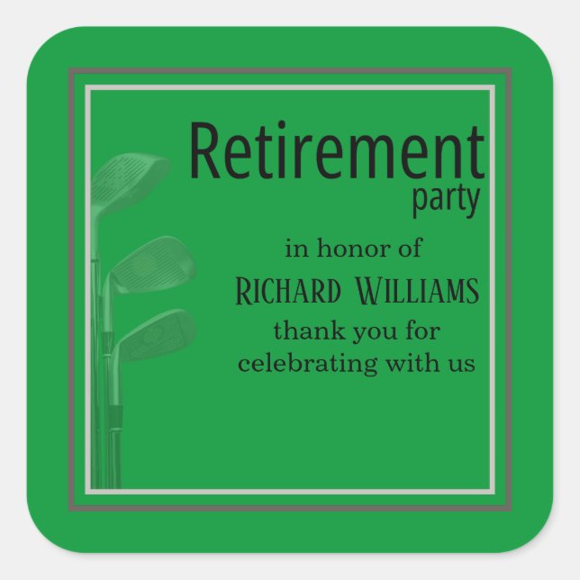 Retirement Party Golf Modern Corporate Green Black Square Sticker (Front)
