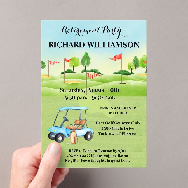Retirement Party Golf Party Acrylic Invitation (Insitu (Handheld))