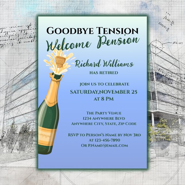 Retirement Party Goodbye Tension Champagne Invitation (Creator Uploaded)