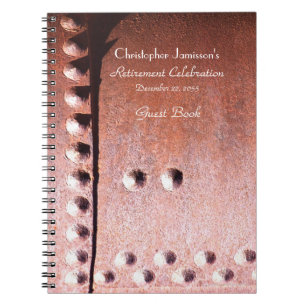 Retirement Party Guest Book, Faux Rusty Metal  Notebook