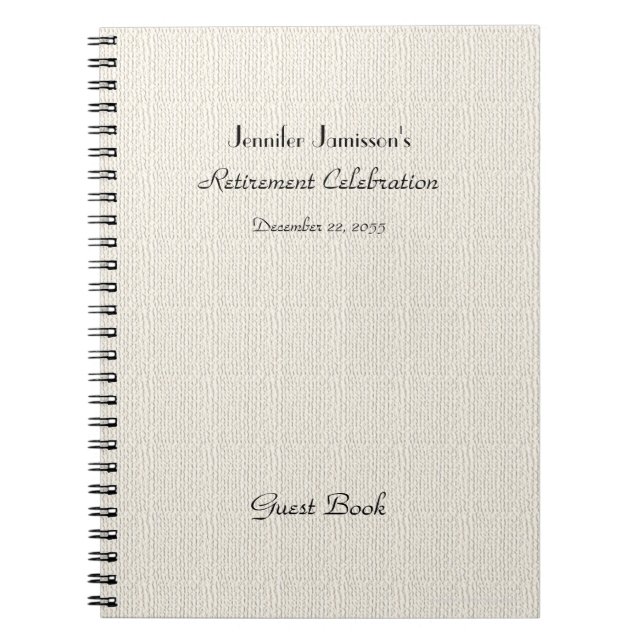 Retirement Party Guest Book, Faux Textured Burlap Notebook (Front)