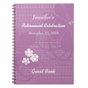 Retirement Party Guest Book Purple, White Floral
