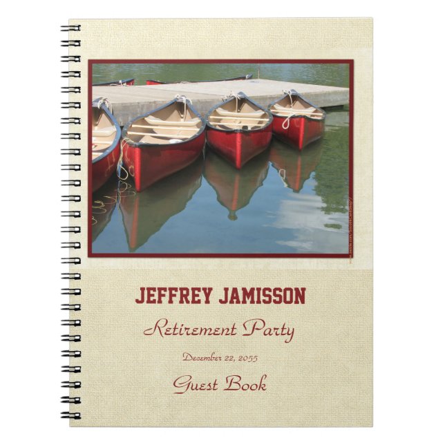 Retirement Party Guest Book, Red Canoes Notebook (Front)