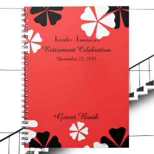 Retirement Party Guest Book, Red Floral Spiral Notebook