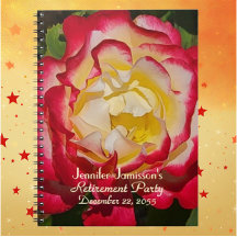 Retirement Party Guest Book Red /Gold Rose Macro