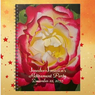 Retirement Party Guest Book Red /Gold Rose Macro