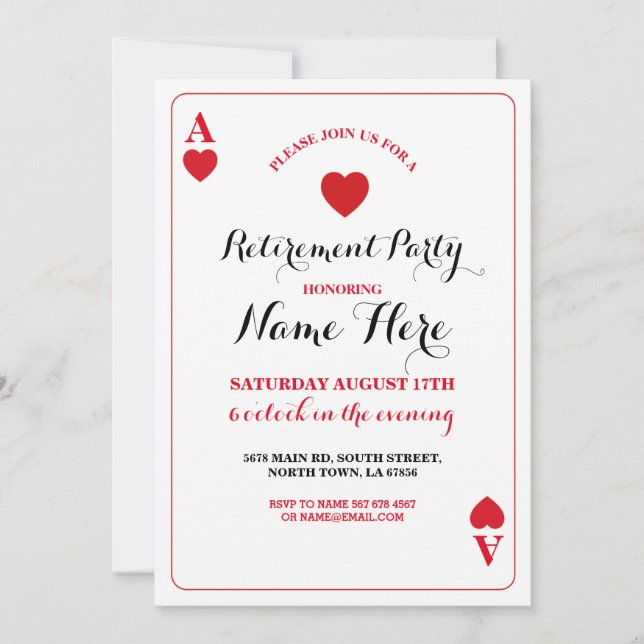 Retirement Party Hearts Playing Card Vegas Invite (Front)