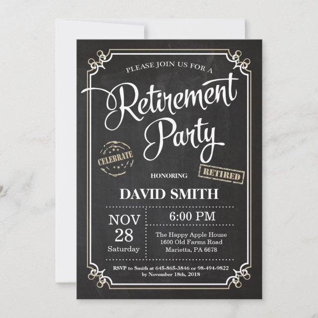 Retirement Party Invitation Card Chalkboard (Front)