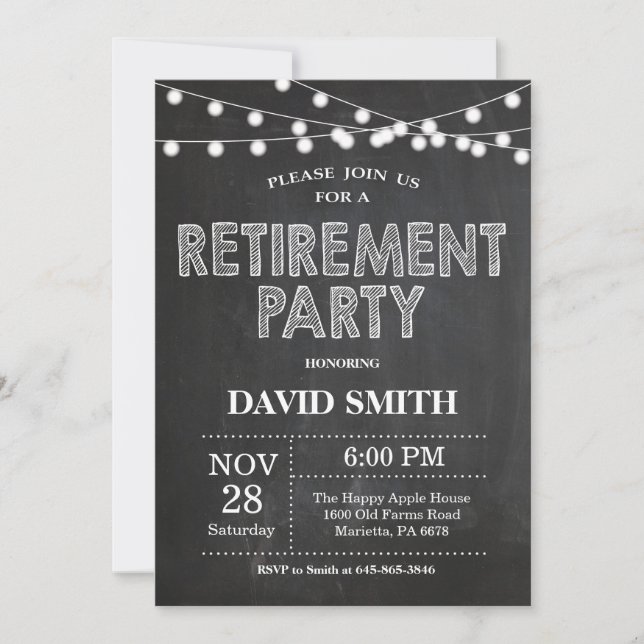 Retirement Party Invitation Card Chalkboard (Front)