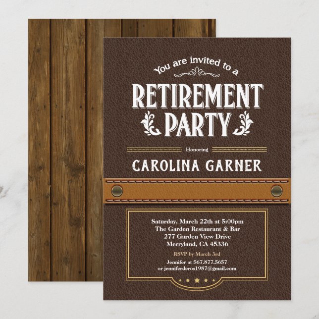 Retirement party invitation. Classy faux leather Invitation (Front/Back)