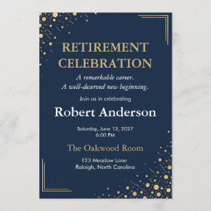Retirement Party Invitation Navy Gold Confetti